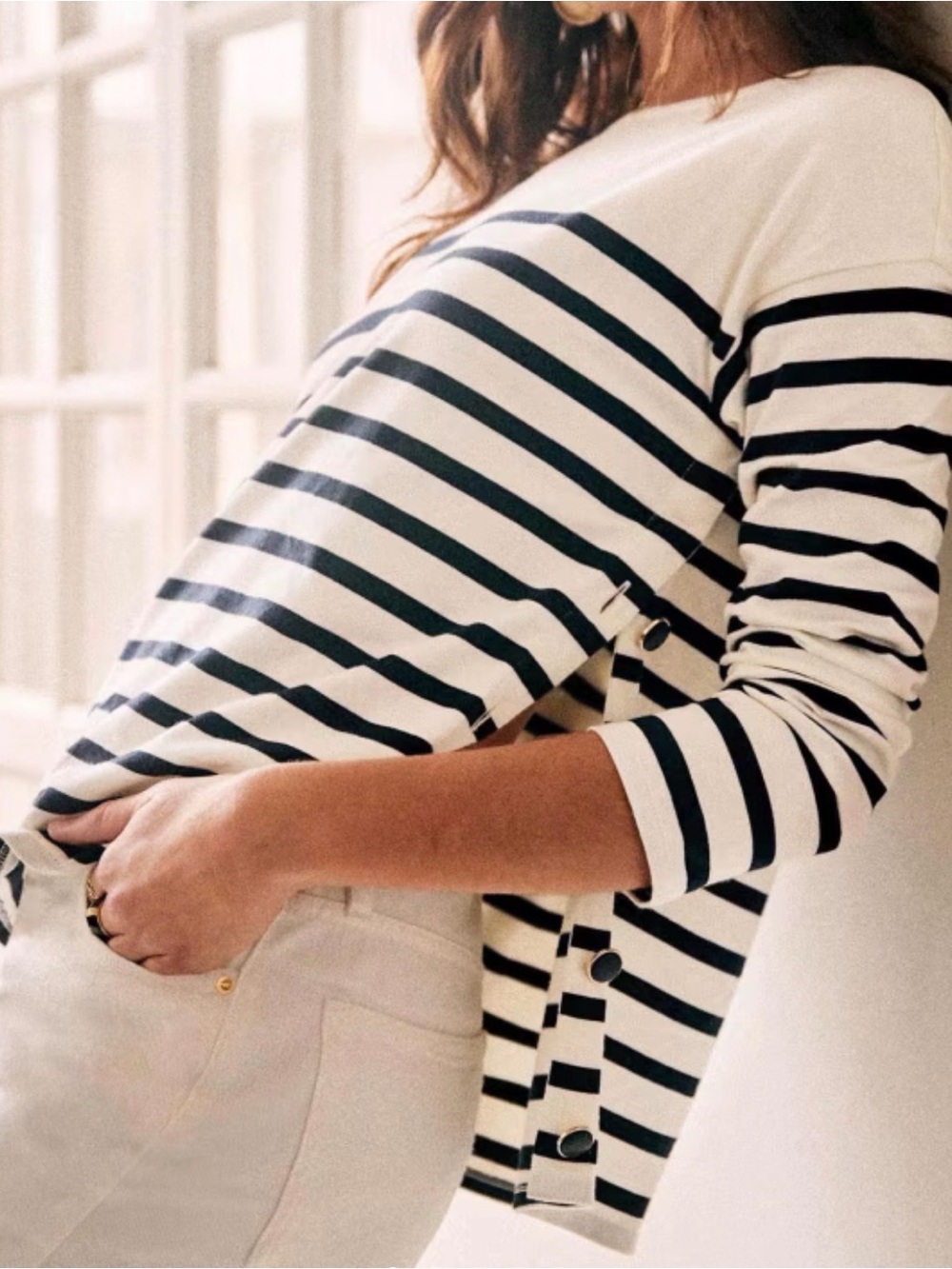 Sézane Noan Marinière Breton Striped Top Medium Cream Navy